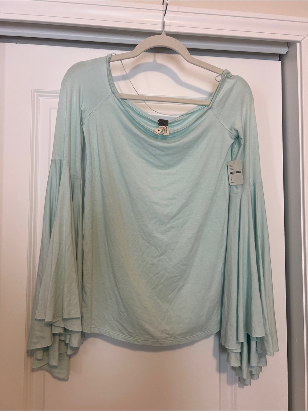We The Free Mint Layered Bell-Sleeve Scoop Neck Top